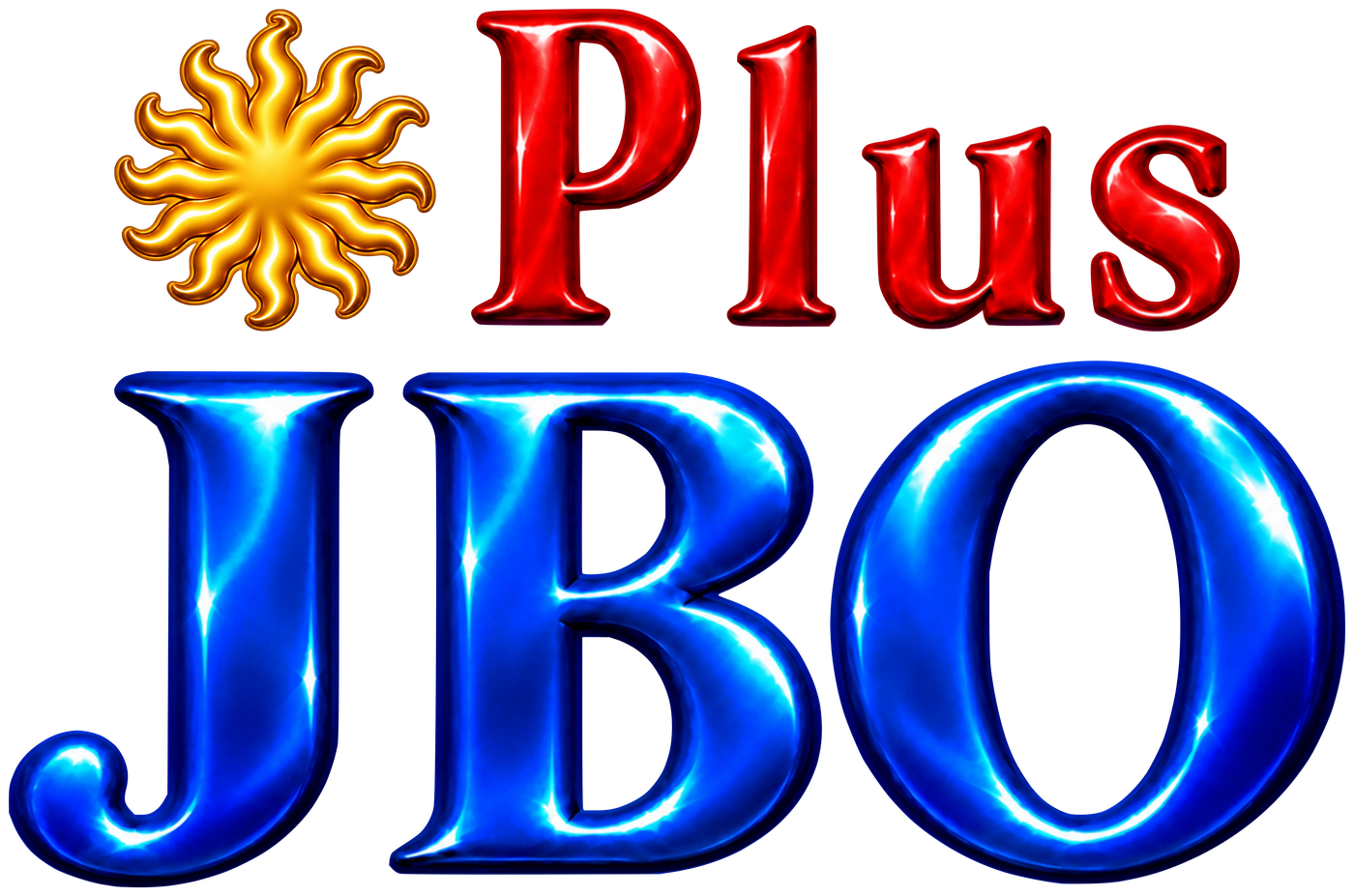 JBO Plus : soleil doré et Plus rubis au-dessus de JBO bleu saphir